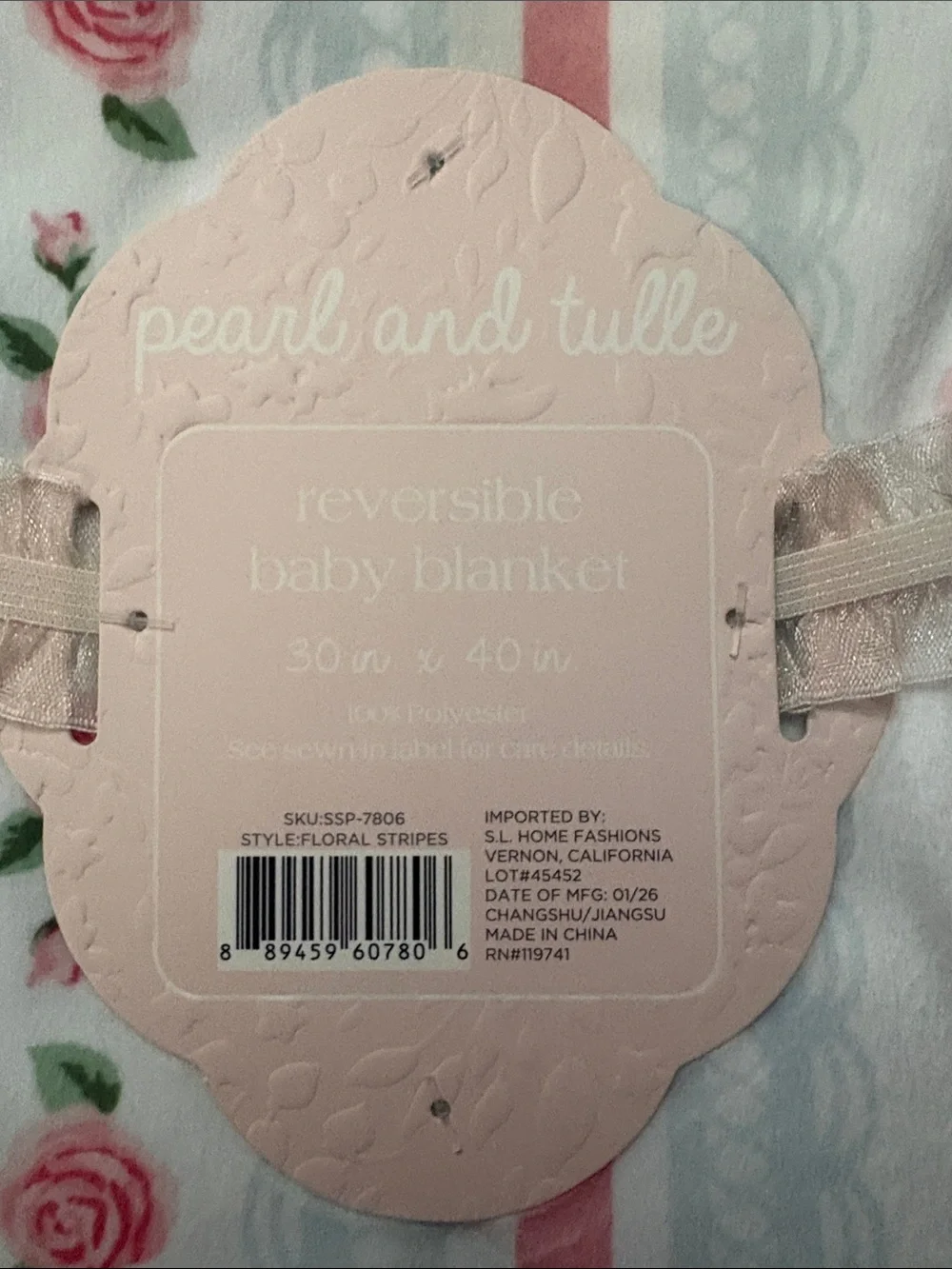 Cozy Floral Stripe Baby Throw Blanket - Pink & White